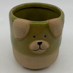 47th & Main Green Dog Face Ceramic Footed Mini Planter Pot 3.75 Inch